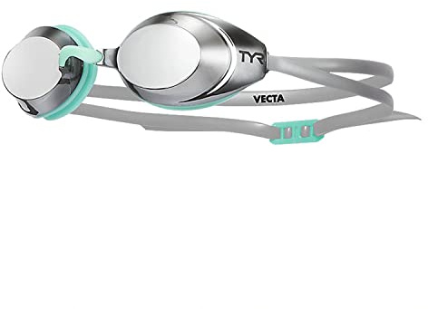 TYR Vecta Racing Swim Goggles - Adult Swimming Goggles for Men and Women - Anti-Fog, UVA/UVB Protection, Watertight - Silver/Teal, One Size