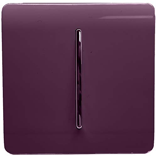 Trendi 1 Gang 2 Way 240V Screwless Raised Front Plate Plastic Artistic Modern Glossy 10 Amp Chrome Rocker Single Electrical Wall Light Switch Plum Purple - ART-SS2PL