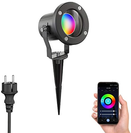 ledscom.de Gartenstrahler mit Erdspieß MIBU für außen, Edelstahl, schwarz, inkl. Smart Home RGBW GU10 LED Lampe, 5,41W, 473lm