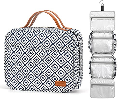 Bosidu Kulturbeutel zum Aufhängen, großes Fassungsvermögen, Kosmetik-Reise-Kulturbeutel für Damen, mit 4 Fächern und 1 stabilen Haken, perfekt für Reisen, den täglichen Gebrauch, Weihnachten, Kariert