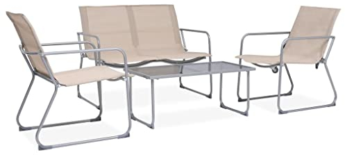 vidaXL Gartenmöbel 4-TLG. Sitzgruppe Lounge Tisch Stuhl Bank Gartenset Gartentisch Gartenstuhl Gartenbank Garnitur Garten Stoff Stahl Creme