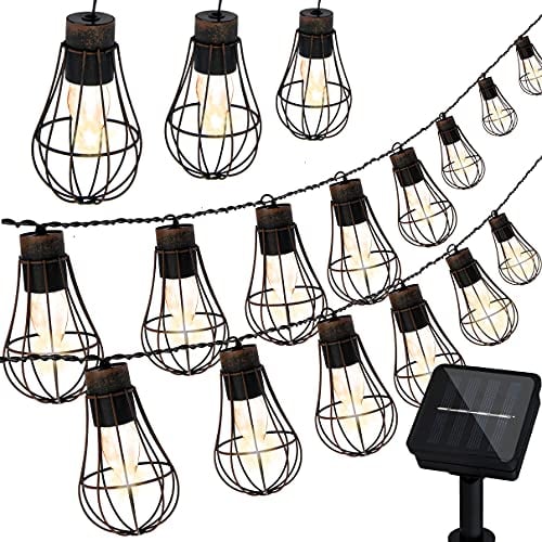 Lichterkette Außen Solar Girlande 3.8M Laternen für Draußen 10 Warmweiße LED Glühbirnen Laterne für Garten Dekorative Lichter der Ambiente Vintage Lichterketten Weihnachtsbeleuchtung