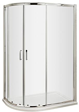 nuie AQU129H3 Pacific Modern Bathroom Easyfit Offset Quadrant Shower Enclosure with Sliding Doors, 6mm Toughened Safety Glass and Round D-Handle, 1200mm x 900mm, Polished Chrome