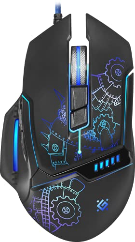 Defender Gaming Maus mit Kabel, Kill'Em All GM-480L, Makro-Editor, 5 programmierbare Tasten, DPI verstellbar bis 3200 (4 Stufen), mit Hintergrundbeleuchtung