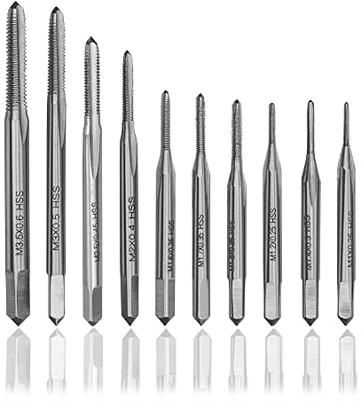 Bestgle 10 Pezzi Maschi per Filettare M1, M1.2, M1.4, M1.6, M1.7, M1.8, M2, M2.5, M3, M3.5, Maschi a Scanalature Diritte per Macchine Utensili ad Alta Velocità in Acciaio Metrico
