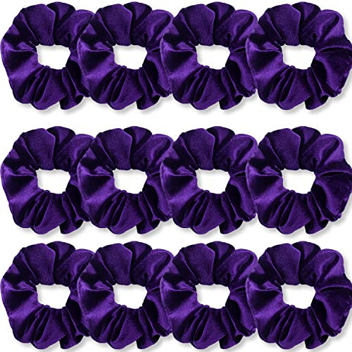 IVARYSS Elastici per capelli viola, in morbido velluto di alta qualità, elastici spessi in tinta unita, accessori per capelli per donne e ragazze, confezione da 12