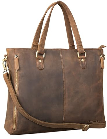 STILORD Amber Business Umhängetasche Damen Leder Aktentasche groß Laptoptasche Vintage Handtasche Büro Businesstasche Echtleder Farbe:mittel - braun