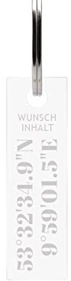 Personalisierter Acrylglas Rechteck Schlüsselanhänger persönliches Geschenk mit individueller Gravur inkl. Schlüsselring - Koordinaten