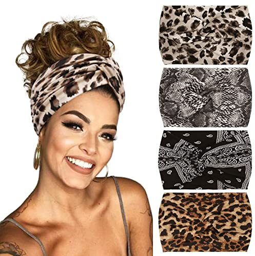 Extra Breite Haarband Damen Boho Gedruckt Stirnbänder Haarbänder Breite Stirnband Elastische Kopfband Haarschmuck für Frauen und Mädchen