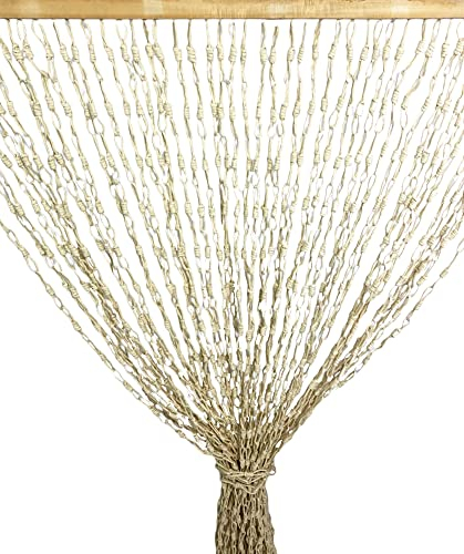 Tex Family Wood© Rideau de chaînettes tressées en fibre naturelle, anti-insectes et antibruit, beige, 140 x 230 cm