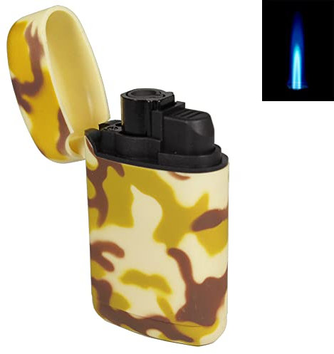 Easy Torch Sturmfeuerzeug Camouflage Feuerzeug Outdoor Rubber Jet Flame Gas Turbofeuerzeug mit Jetflamme (Desert)