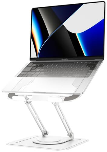NTMY Adjustable Aluminium Laptop Stand for Desk with 360 Rotating Base,360°Swivel & Adjustable Laptop Stand for Desk,Foldable&Portable Notebook Riser