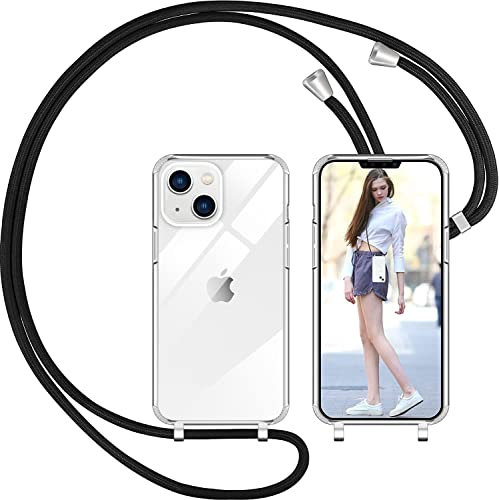 Nupcknn Coque avec Cordon pour iPhone 13 Mini, Transparent Coque Collier Réglable Téléphone Étui Portable Lanyard Case Protection Complète Cover de iPhone 13 Mini