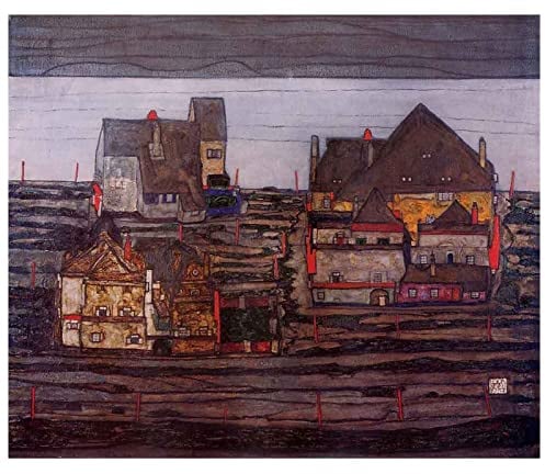 Lasite Egon Schiele《Vorstadt》Leinwandbilder Expressionismus Kunstdruck Bilder Reproduktion Leinwanddruck Bilder Leinwand Gemälde Wanddekoration Wandbild（85x102cm） 33x40inch,Ungerahmt