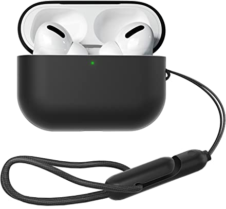 HiFan pour AirPods Pro 2 Coque avec Dragonne, Protection en Silicone pour airpods Pro 2, Résistant Aux Rayures et Aux Chocs Etui avec Dragonne pour AirPods Pro 2 Flexible [LED Avant Visible](Noir)