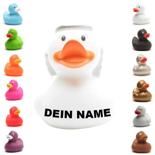 Badeente - personalisierbar (Engel Ente mit Wimpern Weiss)
