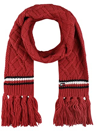 Tommy Hilfiger Damen Lattice Cable with Stripes Scarf Schal, Primärrot, Einheitsgröße