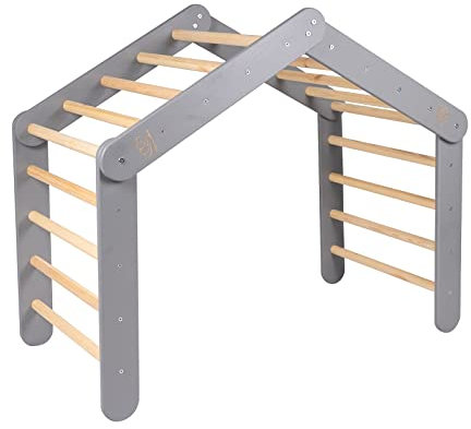 MEOWBABY Kletterdreieck - Groß Indoor Klettergerüst für Kinder, 112x61x94cm Baby Dreieck Spielgeräte, Montessori Klettergerät, Kleinkinder Kletterturm Pikler-Dreieck, Grau