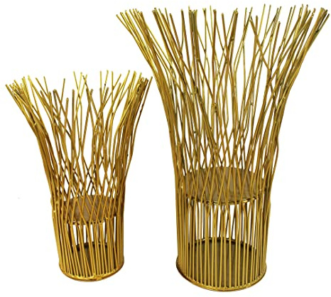Dekovase 2er Set Aluminium Gold Kerzenhalter rund Metallvase 39cm und 29 cm Dekoration Afrika Stil AST-Optik