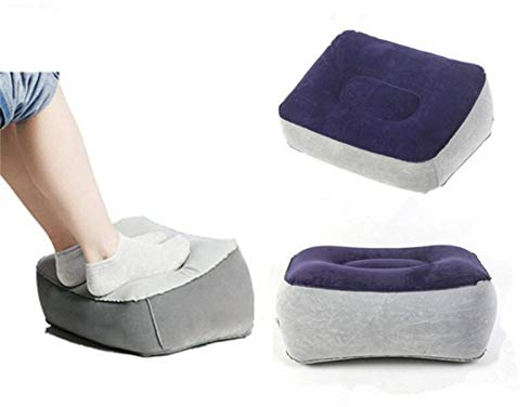 SOONHUA Coussin repose-pieds gonflable, PVC floqué, Gris/Gray, Gris + Bleu/Gray Blue, Gonflable, Maison, bureau, voyage, voiture