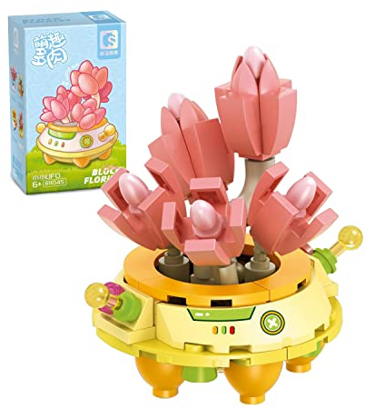 MEIEST Mini Succulent Bonsai Building Blocks Set,Creative Simulation Pot Plant Artificial Particle Flower Botanical Collection Construction Building Bricks Toy,Cute Home Decor (UFO)