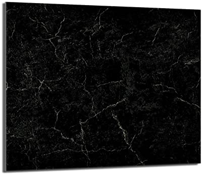 Herdabdeckplatte 60x52 Einteilig Glas Elektroherd Induktion Herdschutz Spritzschutz Glasplatte Deko Schneidebrett, Marmor Schwarz