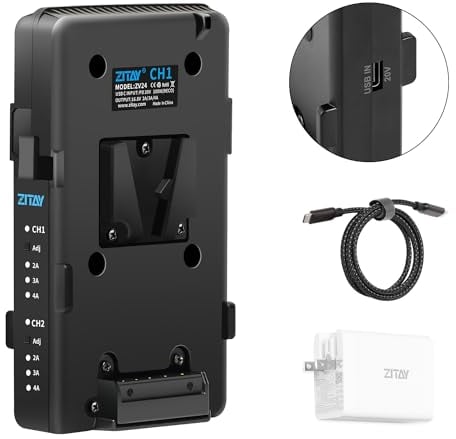 ZITAY V-Mount Battery Charger 2-Way PD USB-C Fast Charge for V-Mount Gold Mount D-Tap Battery (Adjustable Charging Current)