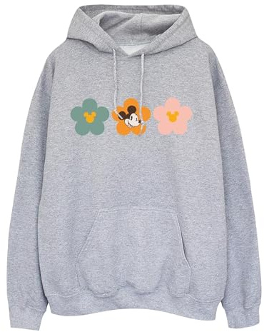 Disney Women's Mickey Mouse Flowers Hoodie Sport Grey Medium