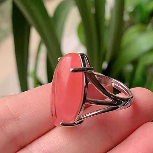 Bague En Pierre Naturelle Pour Femme Grand Œil De Cheval Ouvert Réglable Rond Bague En Cristal Rose Améthyste Opale De Guérison,Quartz Cerise
