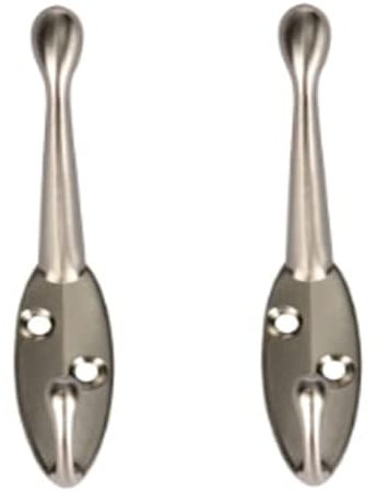 Aretro Hat & Coat Hooks, Bath Robe Hooks, Coat Hanger, 85mm, Satin Nickel (Stainless Steel Look) Metal Colour Matching Screws Included, Back of Door, Wall Hook, 1 Pack of 2