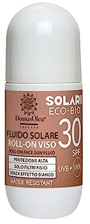 FLUIDO SOLARE VISO ROLL-ON SPF 30 – Solo Filtri Fisici Minerali Microincapsulati, Senza Nanoparticelle - Protezione UVA/UVB, Water Resistant - 50 ml - ECO-BIO - DOMUS OLEA TOSCANA