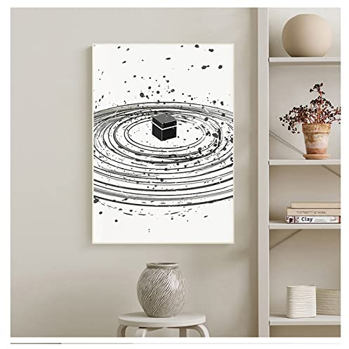 Islamische Wandkunst Leinwandgemälde muslimisches Poster schwarz-weiß traditionelle Kunst Bild Heimdekoration Kaaba-Illustration abstrakter Druck/ohne Rahmen