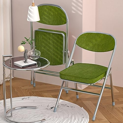 PIPIPOXER Esszimmerstühle, Klappstuhl mit Rückenlehne, Sitzfläche aus Kord, Sitzbreite 40cm, 5cm Dicke Polsterung, Klappstühle Wohnzimmerstuhl Küchenstuhl, bis 175 kg belastbar, Metallbeine, Grün