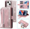 EYZUTAK Wallet Phone Case for iPhone 15 Plus, Retro Matte 9 Card Holder Slots Zipper Pocket Case PU Leather Magnetic Closure Kickstand with Wrist Strap Folio Flip Case - Rose Gold