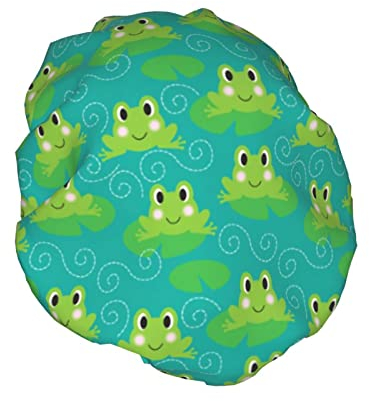Niedliche Frosch-Duschhaube für Damen, wasserdicht, waschbar, wiederverwendbar, PEVA-Futter, verstellbarer elastischer Saum, für alle langen Haare, Badehut
