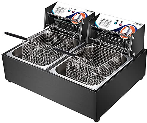 Freidora de grasa comercial con cesta, freidora comercial de 12 litros, freidora eléctrica de doble cesta de acero inoxidable con control de temperatura ajustable, para restaurante, cocina c
