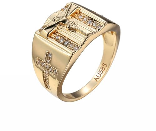 AMDXD Echte Goldschmuck Pärchen Ringe Gold 585, Jesus Kreuz Freundschaftsringe, 14K Gold Solitärring, Gr.54 (17.2)