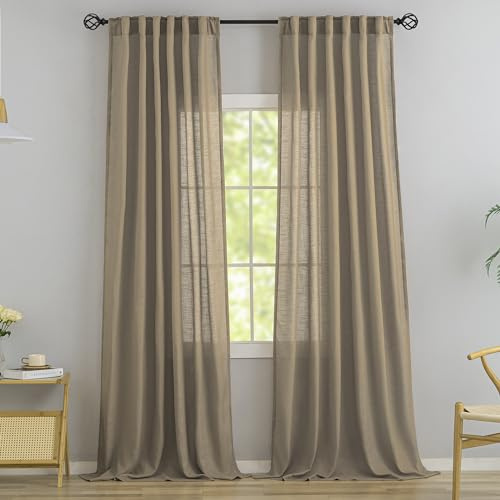 Leinen-Vorhänge für hohe Decke, Villa, Wohnzimmer, 332 cm Länge, 2 Paneele zum Aufhängen, Schlaufenhaken, Plissee, Privatsphäre, Nicht durchsichtig, XL, 30 cm, extra lang, Vintage-Vorhänge für Hotes,