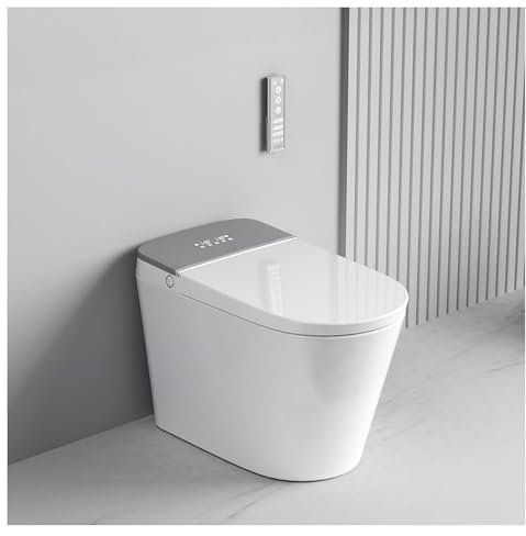 MEJE #MZE013 - Simple and Elegant One Piece Smart Toilet, Heated Bidet with Dryer and Warm Water, Auto Flush, Auto Open and Close, with Remote Control, Night Light,Floor Mounted Wall Drainage, White