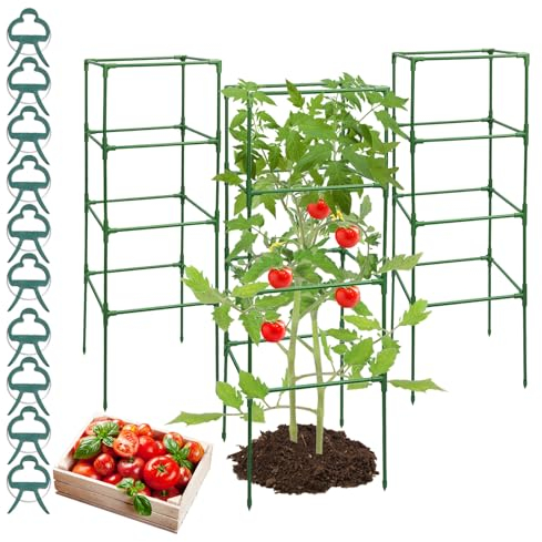 MQHUAYU Vier-Ecken Tomaten Rankhilfe 3 Stück, 105cm Rankhilfe Tomaten,Rankhilfen für Kletterpflanzen, Einstellbar Höhe Pflanzstäbe 105cm, Pflanzenhalter für Tomate, Gurken, Rosen, Garten