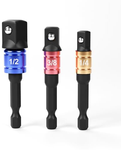 YOSIGHT 3 Pcs Impact Socket Adapter Set,1/2 1/4 3/8 Socket Extension, Impact Driver Socket Adapter, Socket Adapter for Drill & Wrench Ratchet, Nut Hex Drive Adapter Tools for Impact Driver Bit Set