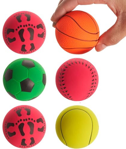 Bramble 6 Spielzeugbälle (6cm) Weiche Wurfbälle für Kinder - Elastische Schaumstoffbälle - Mini-Fußball, Basketball, Tennisball, Baseball - Robust & Ungiftig