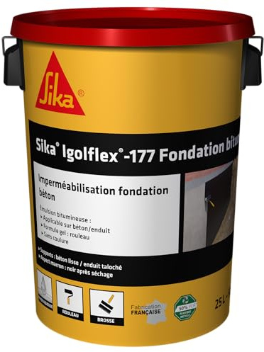 SIKA - Émulsion bitumineuse pour fondations - Sika Igolflex-177 - Noir, 25L | Pour l'imperméabilisation des fondations en béton - Prêt à l'emploi - Application facile