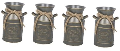 Cabilock 4 Pièces Vase Seau en étain Tubes Fleurs décor Rustique Vase cruche Grand Vase LSA Vintage Decoration décoration Vintage Pot Jardin Vase de cruche de Ferme Pot de Fleur en Fer Grey