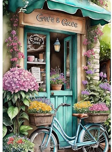 QENSPE 5D Diamond Painting Paysage, Kit Peinture Diamant Adulte, Bricolage Café Diamond Painting Broderie Diamant Kit Complet, Diamant Art Point de Croix Maison Murale Decor 30x40 cm