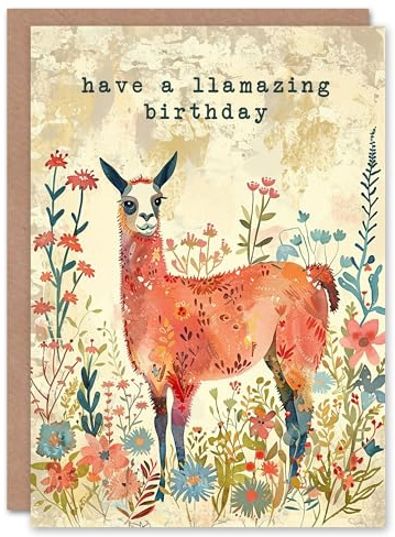 Artery8 Llamazing Amazing Pun Llama With Wildflowers Blank For Him Or Her Art Birthday Card