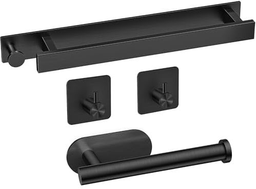 Porta Asciugamani Bagno, SUKIYPO Set di Accessori da Bagno, Porta Asciugamani Set 4 Pezzi con 1 Porta Carta Igienica e 2 Ganci Adesivi, Portasciugamani Inossidabile SUS 304 Resistente, Nero