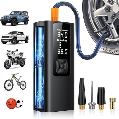 Compresor de aire portátil inflador de neumáticos, 150 PSI y bomba de aire inalámbrica 3 veces más rápida para neumáticos de automóvil, 20000 mAh, con medidor de presión digital, pantalla dual LCD y