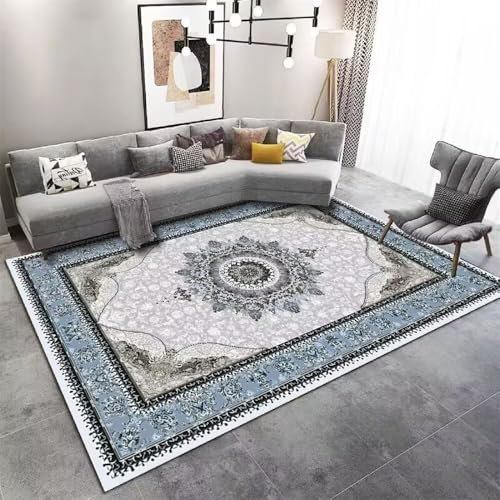 Xiaosua Aesthetic Teppich200x300CM Teppich Teenager Junge kuschel Teppich Graues Retro-Blumenmuster für Gute Pflege Teppich blau