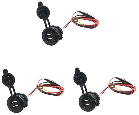 RORPOIR 3piezas Adaptador USB Dual para Mechero De Coche y Moto con Cable para Móviles y Diseño Portátil y Resistente Al Agua